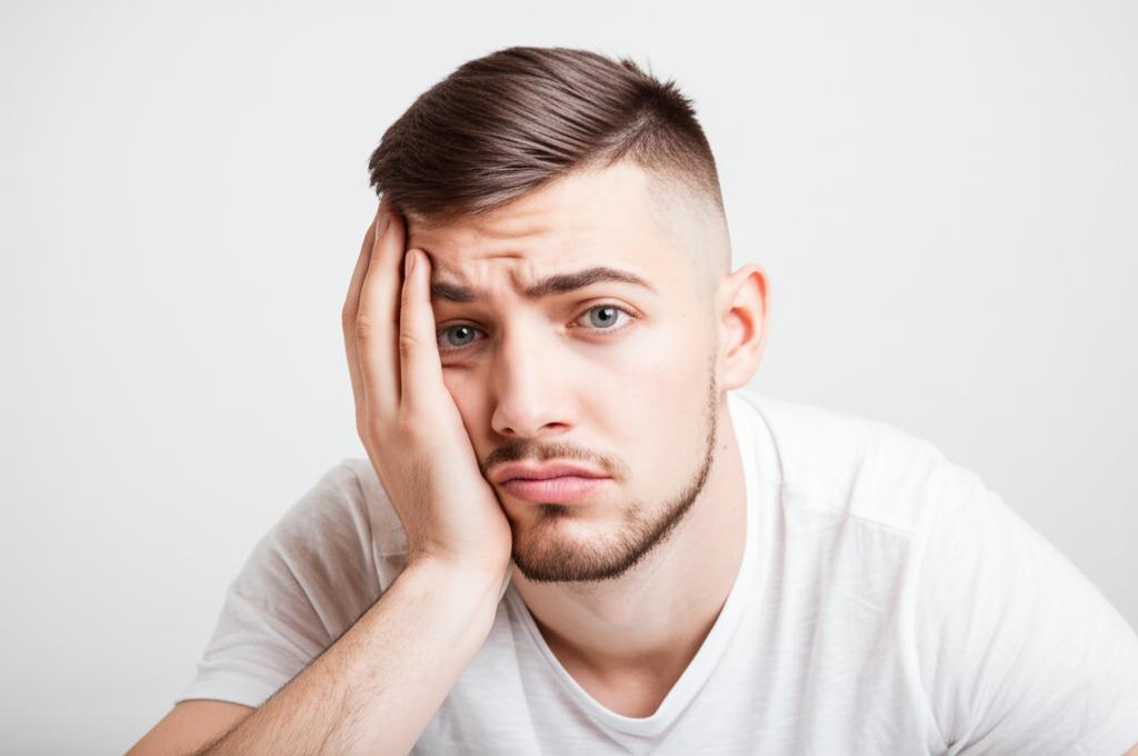 Young man looking worried and frustrated, sitting alone