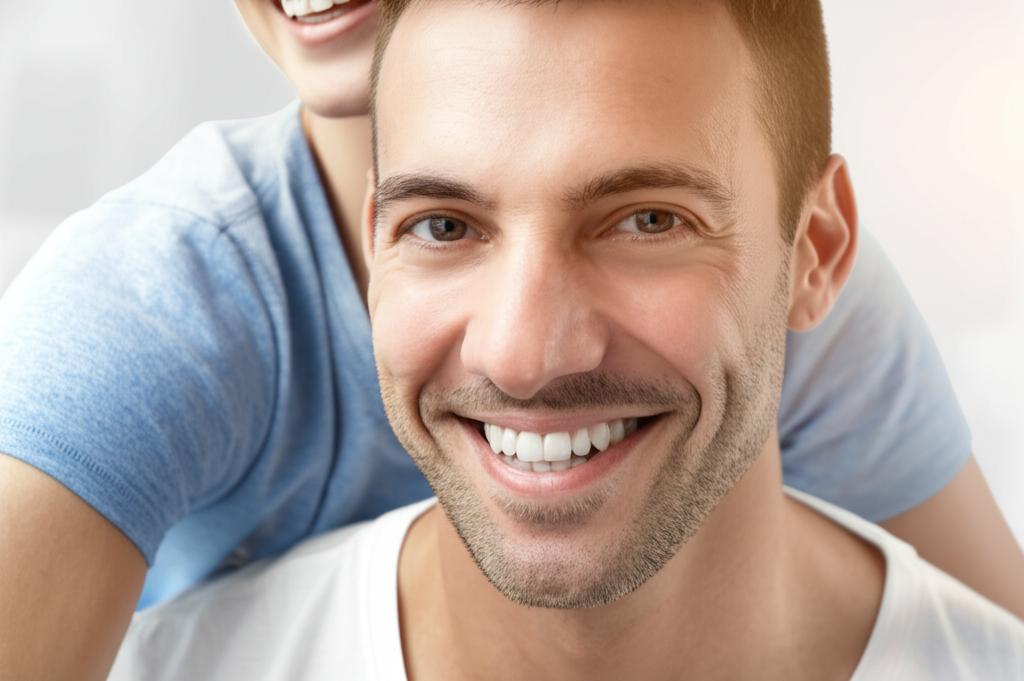 Happy couple smiling at each other, implying improved intimacy and confidence