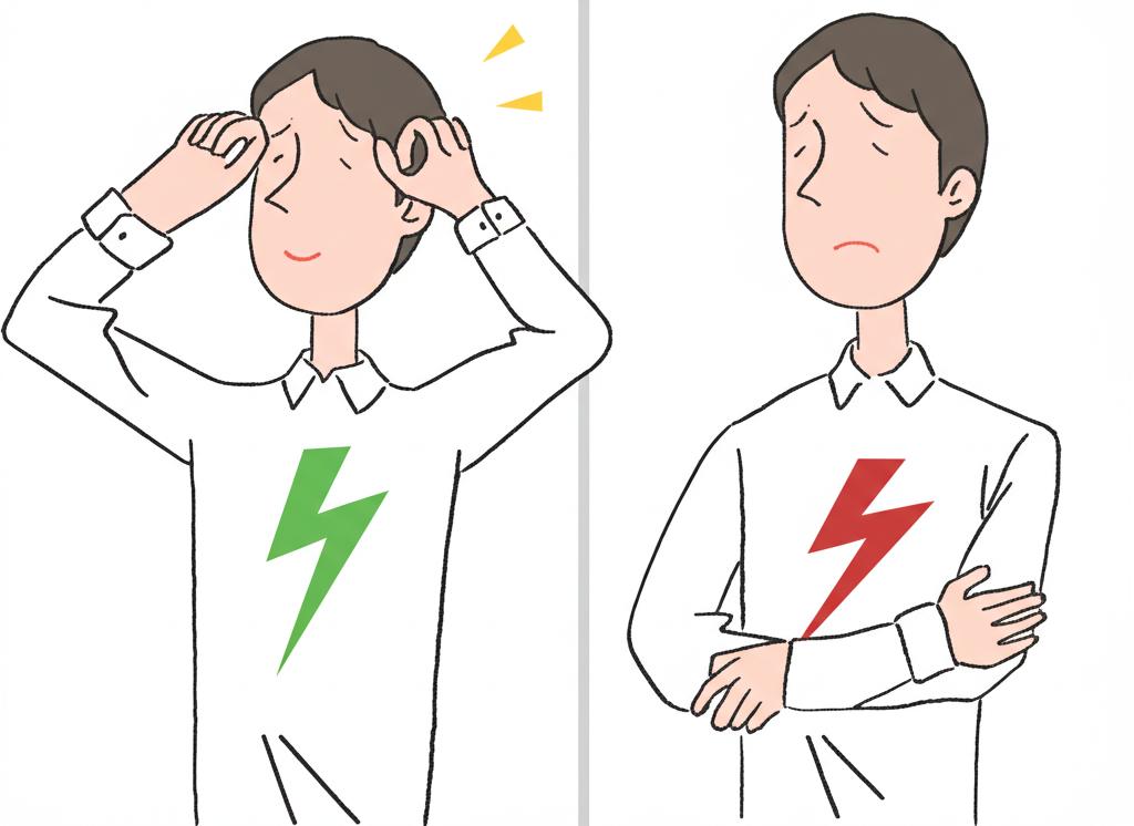 Illustration of a man looking tired and frustrated, contrasted with a man looking confident and energetic
