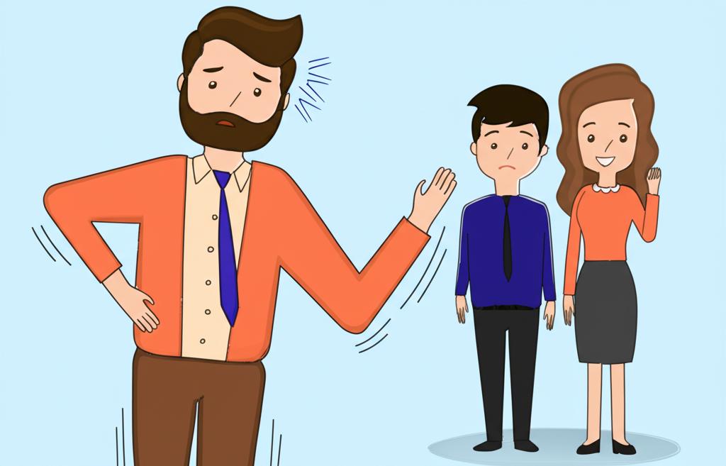 ai prompt: illustration showing a transformation from a stressed man and unhappy couple to a confident man and happy couple