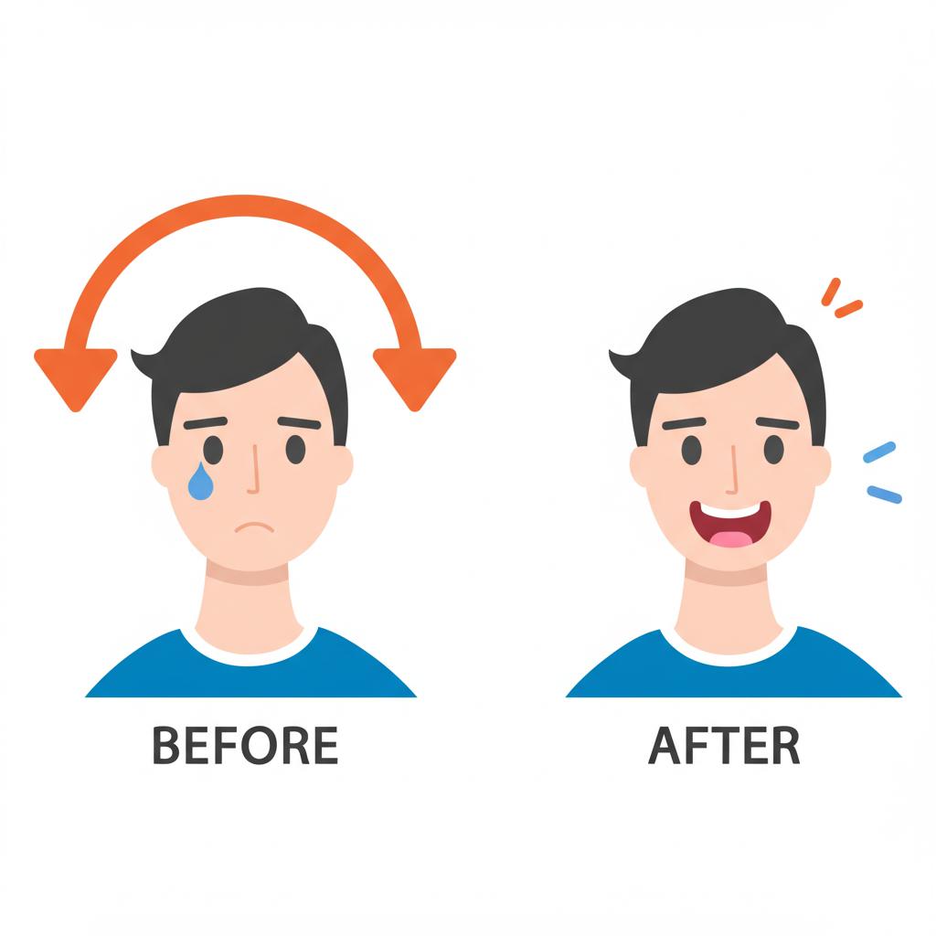 Before and after comparison: A young man looking tired and stressed in the first panel, and looking energetic and happy in the second panel.