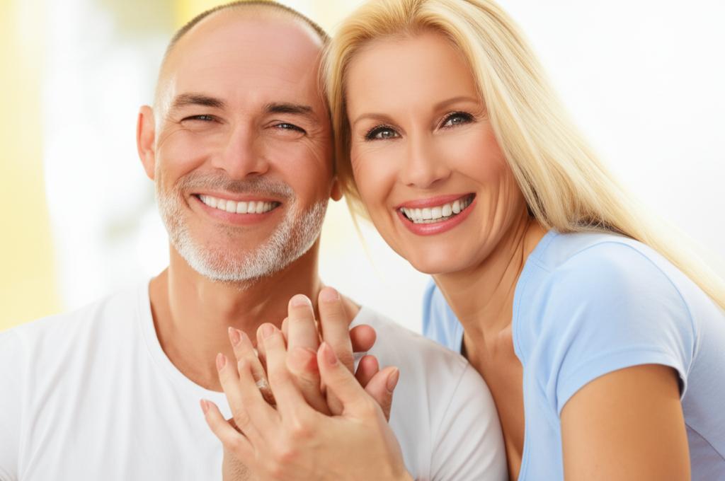 Happy couple smiling and holding hands, showing restored intimacy