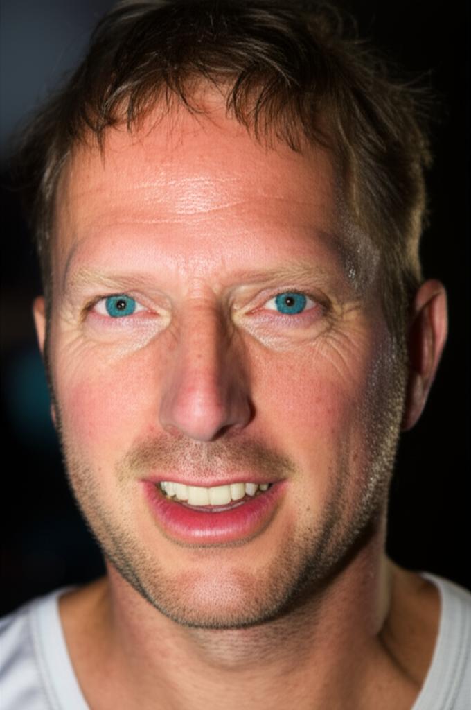 Man in his 40s looking energetic and confident, possibly after a workout or using a product