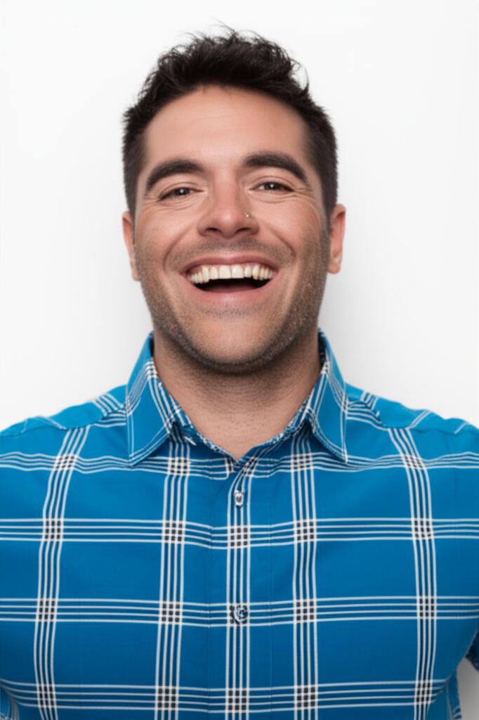 Man looking energetic and confident, smiling