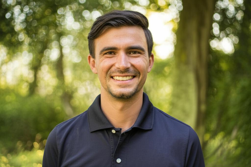 man smiling confidently in a natural setting